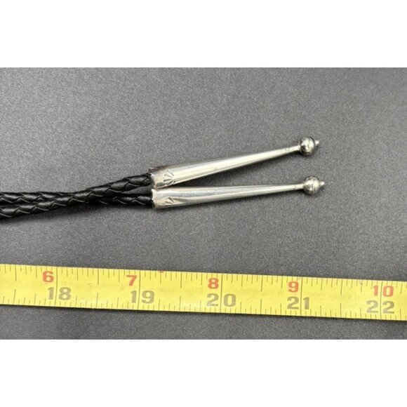 Vtg Bolo Tie Native American Purple Agate Leather Lace Sterling Silver Bullet - Picture 7 of 8